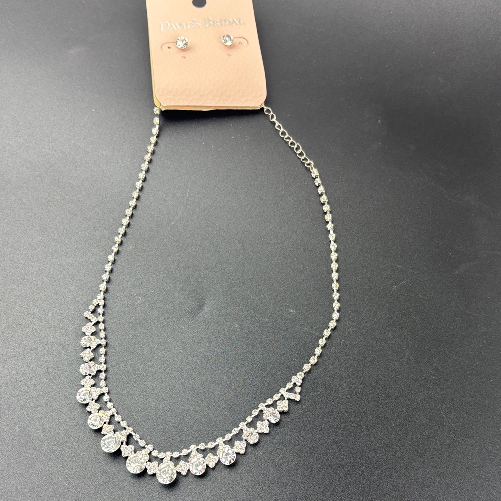 David's Bridal Silver Necklace With Crystal Embellishments